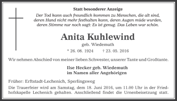 Anzeige von Anita Kuhlewind von  Werbepost 