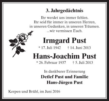 Anzeige von Hans-Joachim Pust von  Werbepost 