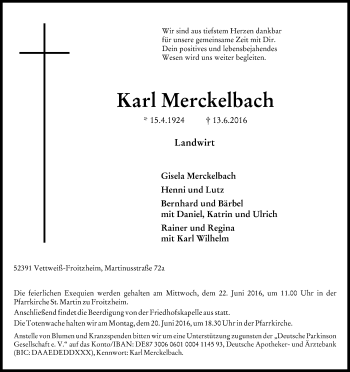Anzeige von Karl Merckelbach von Kölner Stadt-Anzeiger / Kölnische Rundschau / Express