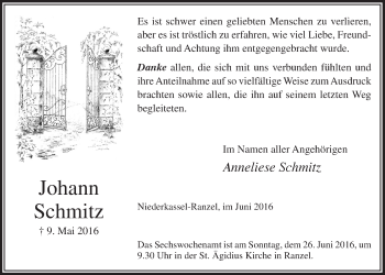 Anzeige von Johann Schmitz von  Extra Blatt 
