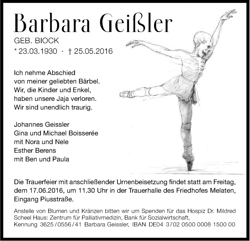  Traueranzeige für Barbara Geißler vom 04.06.2016 aus Kölner Stadt-Anzeiger / Kölnische Rundschau / Express