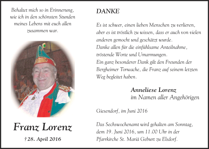  Traueranzeige für Hermann-Josef Schief vom 18.06.2016 aus  Sonntags-Post 