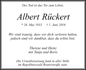 Anzeige von Albert Rückert von  Bergisches Handelsblatt 