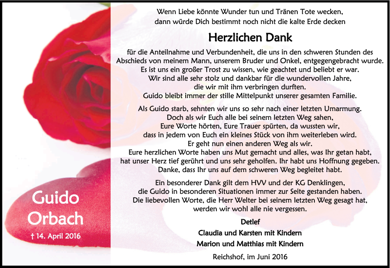  Traueranzeige für Guido Orbach vom 18.06.2016 aus Kölner Stadt-Anzeiger / Kölnische Rundschau / Express