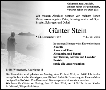 Anzeige von Günter Stein von Kölner Stadt-Anzeiger / Kölnische Rundschau / Express