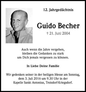 Anzeige von Guido Becher von Kölner Stadt-Anzeiger / Kölnische Rundschau / Express