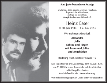 Anzeige von Heinz Esser von  Sonntags-Post 