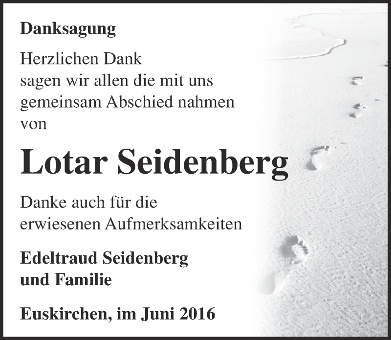  Traueranzeige für Lotar Seidenberg vom 25.06.2016 aus  Blickpunkt Euskirchen 