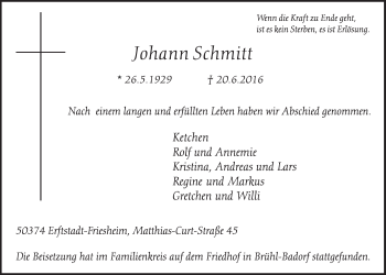 Anzeige von Jophann Schmitt von  Schlossbote/Werbekurier 