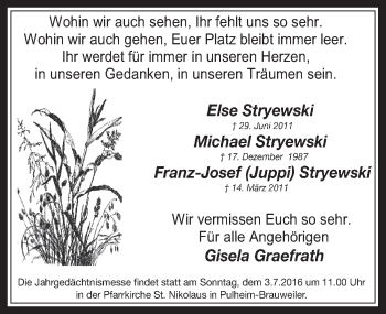 Anzeige von Franz-Josef Stryewski von  Wochenende 