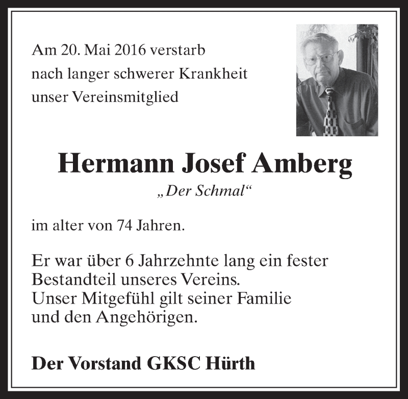  Traueranzeige für Hermann Josef Amberg vom 15.06.2016 aus  Wochenende 