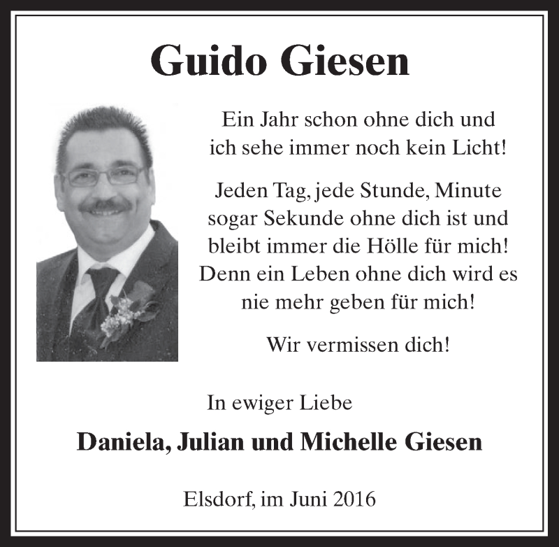  Traueranzeige für Guido Giesen vom 29.06.2016 aus  Werbepost 