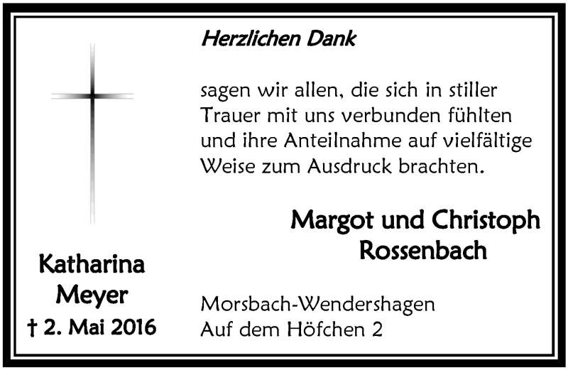  Traueranzeige für Katharina Meyer vom 22.06.2016 aus  Lokalanzeiger 