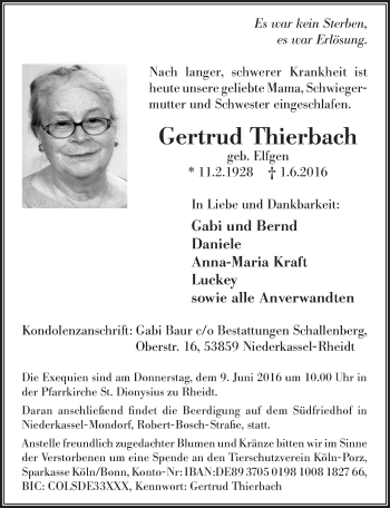 Anzeige von Gertrud Thierbach von  Extra Blatt 
