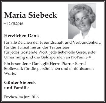 Anzeige von Maria Siebeck von  Wochenende 