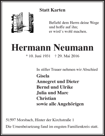 Anzeige von Hermann Neumann von  Lokalanzeiger 