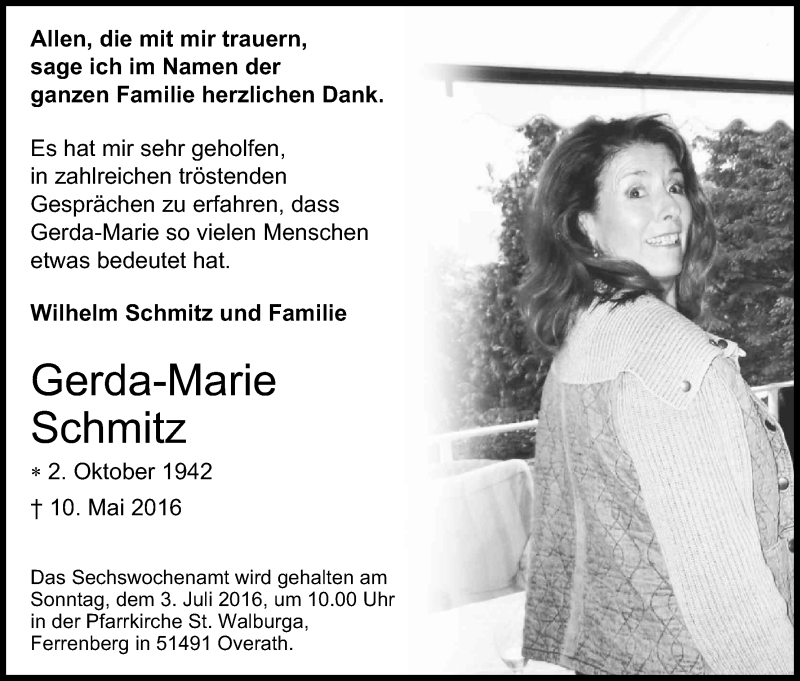  Traueranzeige für Gerda-Marie Schmitz vom 25.06.2016 aus Kölner Stadt-Anzeiger / Kölnische Rundschau / Express