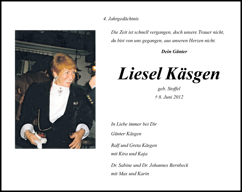  Traueranzeige für Liesel Käsgen vom 11.06.2016 aus Kölner Stadt-Anzeiger / Kölnische Rundschau / Express