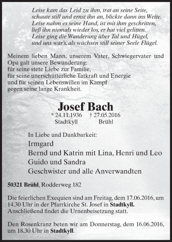 Anzeige von Josef Bach von  Schlossbote/Werbekurier 