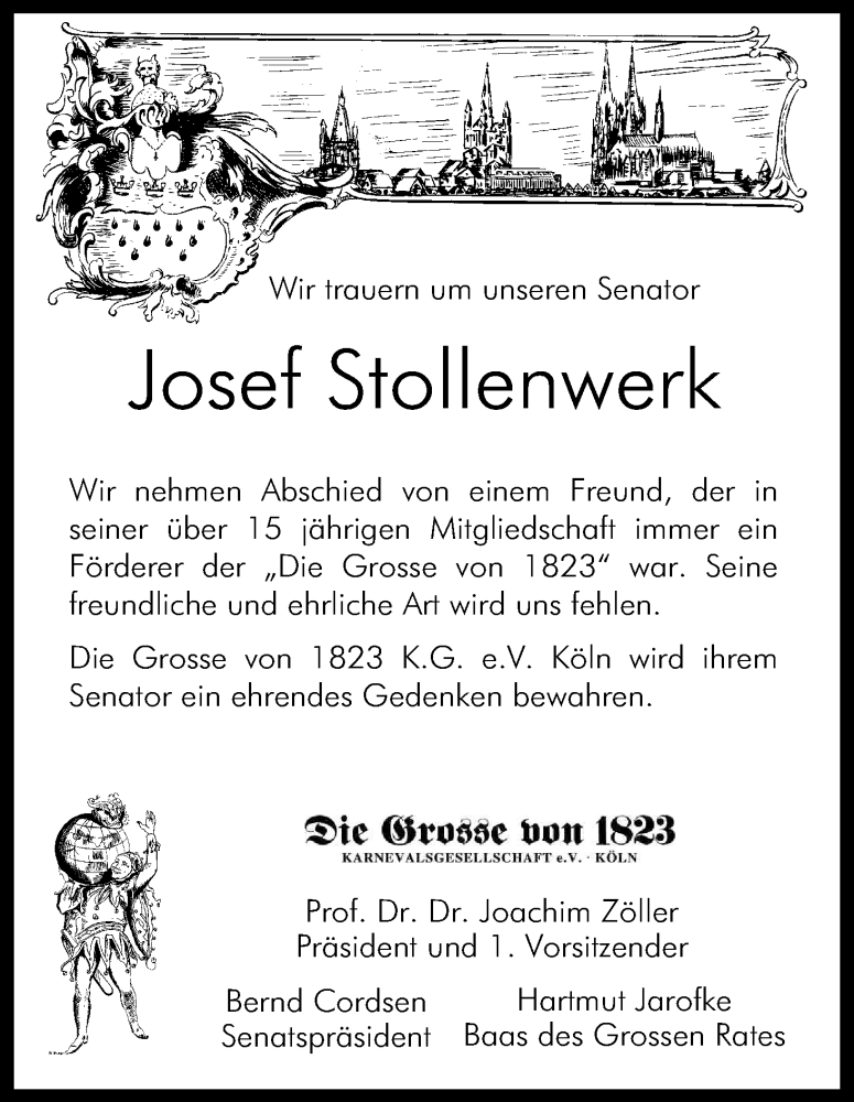  Traueranzeige für Josef Stollenwerk vom 18.06.2016 aus Kölner Stadt-Anzeiger / Kölnische Rundschau / Express