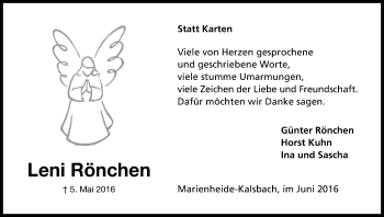 Anzeige von Leni Rönchen von Kölner Stadt-Anzeiger / Kölnische Rundschau / Express