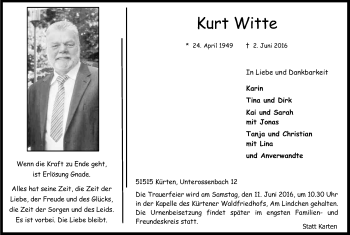 Anzeige von Kurt Witte von Kölner Stadt-Anzeiger / Kölnische Rundschau / Express