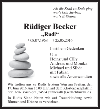 Anzeige von Rüdiger Becker von  Wochenende 