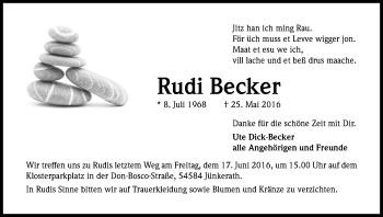 Anzeige von Rudi Becker von Kölner Stadt-Anzeiger / Kölnische Rundschau / Express