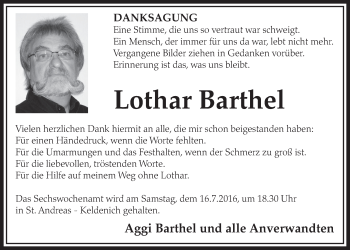 Anzeige von Lothar Barthel von  Schlossbote/Werbekurier 