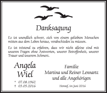 Anzeige von Angela Wiel von  Extra Blatt 