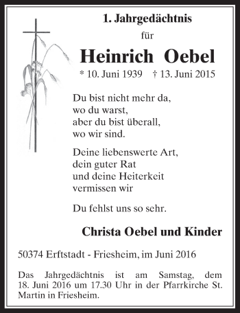 Anzeige von Heinrich Oebel von  Werbepost 