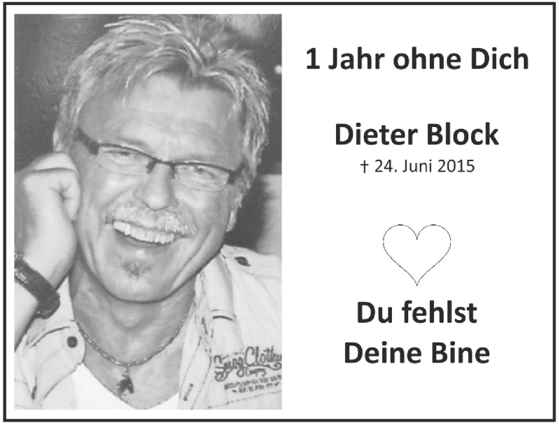  Traueranzeige für Dieter Block vom 25.06.2016 aus  Rhein-Sieg-Wochenende 