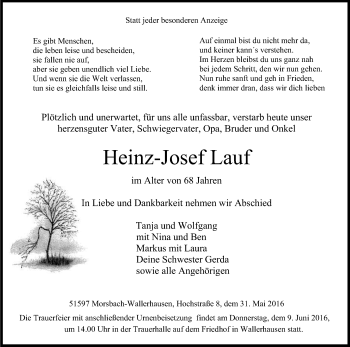 Anzeige von Heinz-Josef Lauf von Kölner Stadt-Anzeiger / Kölnische Rundschau / Express