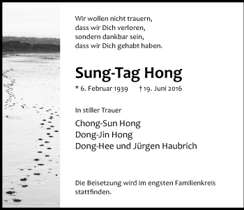 Anzeige von Sung-Tag Hong von Kölner Stadt-Anzeiger / Kölnische Rundschau / Express