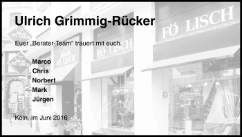 Anzeige von Ulrich Grimmig-Rücker von Kölner Stadt-Anzeiger / Kölnische Rundschau / Express