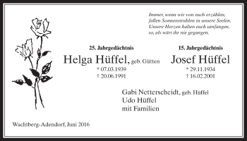 Anzeige von Helga und Josef Hüffel von  Schaufenster/Blickpunkt 