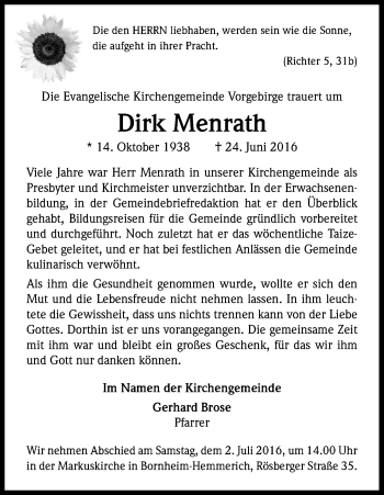 Anzeige von Dirk Menrath von Kölner Stadt-Anzeiger / Kölnische Rundschau / Express