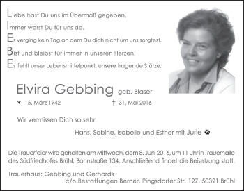 Anzeige von Elvira Gebbing von  Schlossbote/Werbekurier 