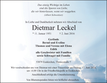 Anzeige von Dietmar Leckel von  Blickpunkt Euskirchen 