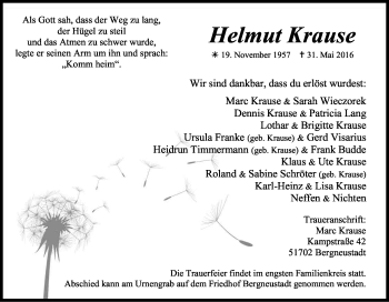Anzeige von Helmut Krause von Kölner Stadt-Anzeiger / Kölnische Rundschau / Express
