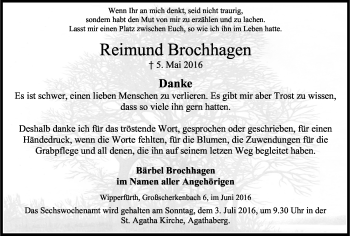 Anzeige von Reimund Brochhagen von Kölner Stadt-Anzeiger / Kölnische Rundschau / Express