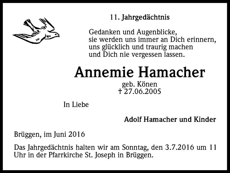  Traueranzeige für Annemie Hamacher vom 18.07.2023 aus Kölner Stadt-Anzeiger / Kölnische Rundschau / Express