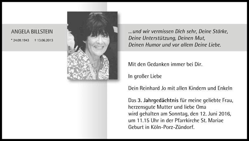  Traueranzeige für Angela Billstein vom 18.07.2023 aus Kölner Stadt-Anzeiger / Kölnische Rundschau / Express