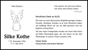 Anzeige von Silke Kothe von Kölner Stadt-Anzeiger / Kölnische Rundschau / Express