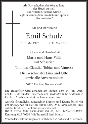 Anzeige von Emil Schulz von  Sonntags-Post 