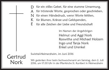 Anzeige von Gertrud Nork von  Schaufenster/Blickpunkt 