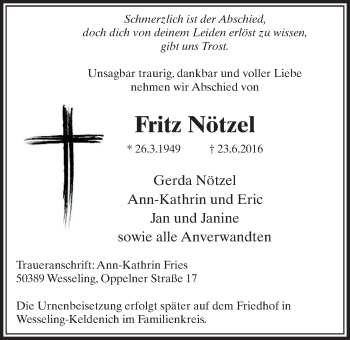 Anzeige von Fritz Nötzel von  Schlossbote/Werbekurier 
