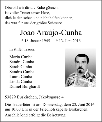 Anzeige von Joao Araújo-Cunha von  Blickpunkt Euskirchen 