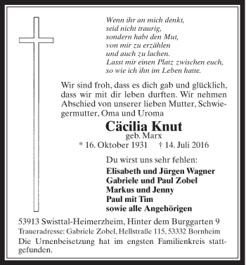 Anzeige von Cäcilia Knut von  Schaufenster/Blickpunkt  Schlossbote/Werbekurier 