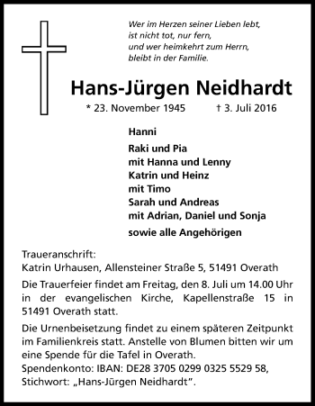 Anzeige von Hans-Jürgen Neidhardt von Kölner Stadt-Anzeiger / Kölnische Rundschau / Express